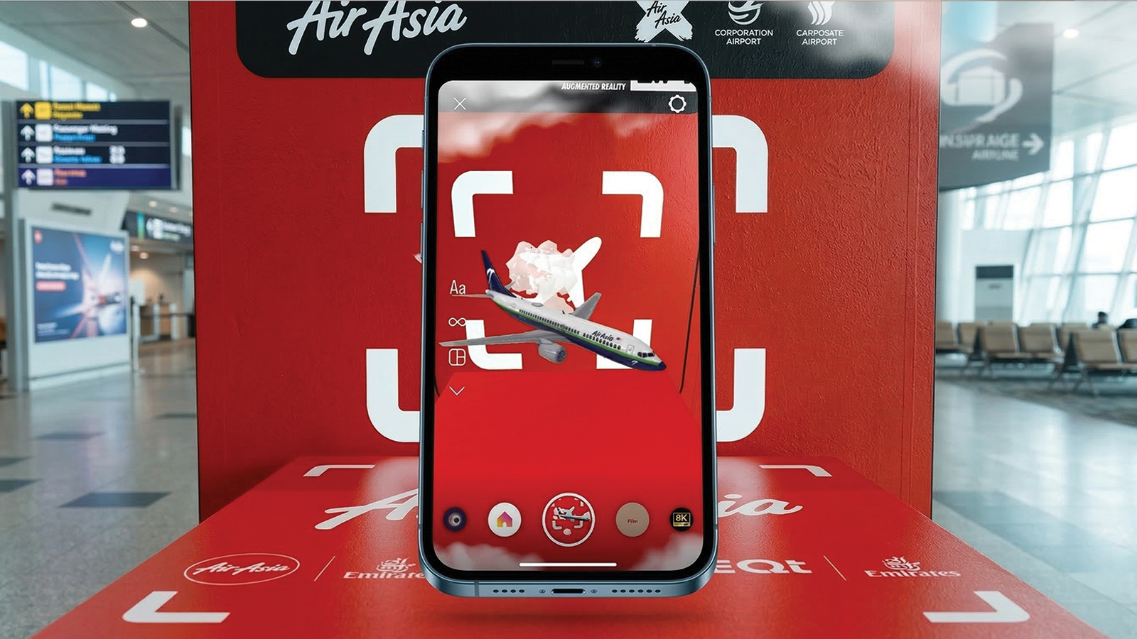 AirAsia Founders' Gallery — visitor exploring AI-generated historical imagery of AirAsia's founding moments
